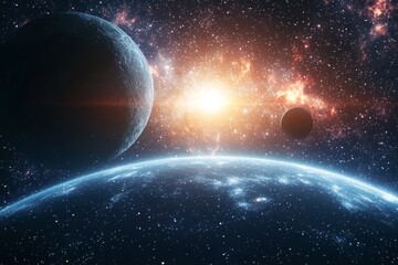 Obraz premium Space cosmic illustration with planets scene created with Generative AI