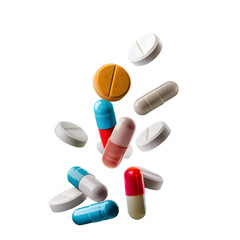 Falling pills and capsules isolated