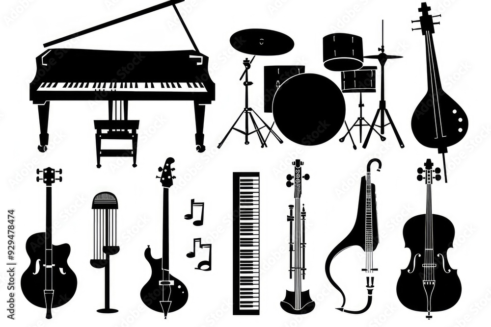 Aufkleber A selection of various musical instruments on display