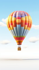 Naklejka premium A colorful hot air balloon floats in a clear blue sky with white clouds.