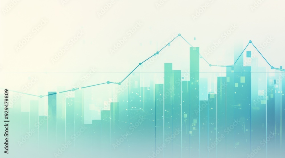 Poster green bar graph on screen with two lines rising and falling together, set against a white background