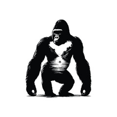 Fototapeta premium silhouette of gorilla, filled with river view in rough drawing,