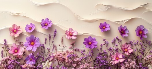 A vibrant floral arrangement featuring pink and purple flowers against a textured background, perfect for any nature-themed project.