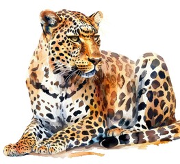 Watercolor Illustration of a Reclining Leopard