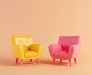 Pink and Yellow Armchairs on a Peach Background