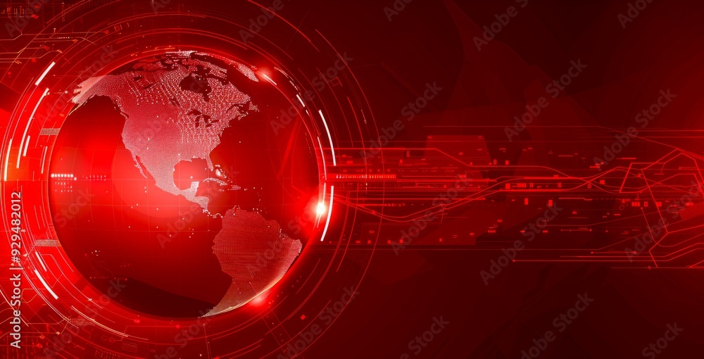 Poster a stunning digital rendering of a red globe against a dark background. this image captures the essen