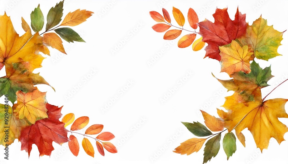 Wall mural fall leaves corner border autumn watercolor