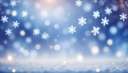 Naklejka premium Blurred winter background with falling snowflakes and bokeh lights 2