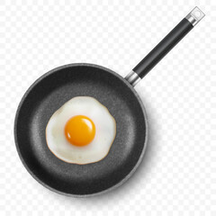 Vector 3d Realistic Fried Egg in the Frying Pan, Closeup Isolated in Top View. Design Template of Scrambled Eggs, Fried Egg, Omelette. Delicious Breakfast, Food, Culinary Concept
