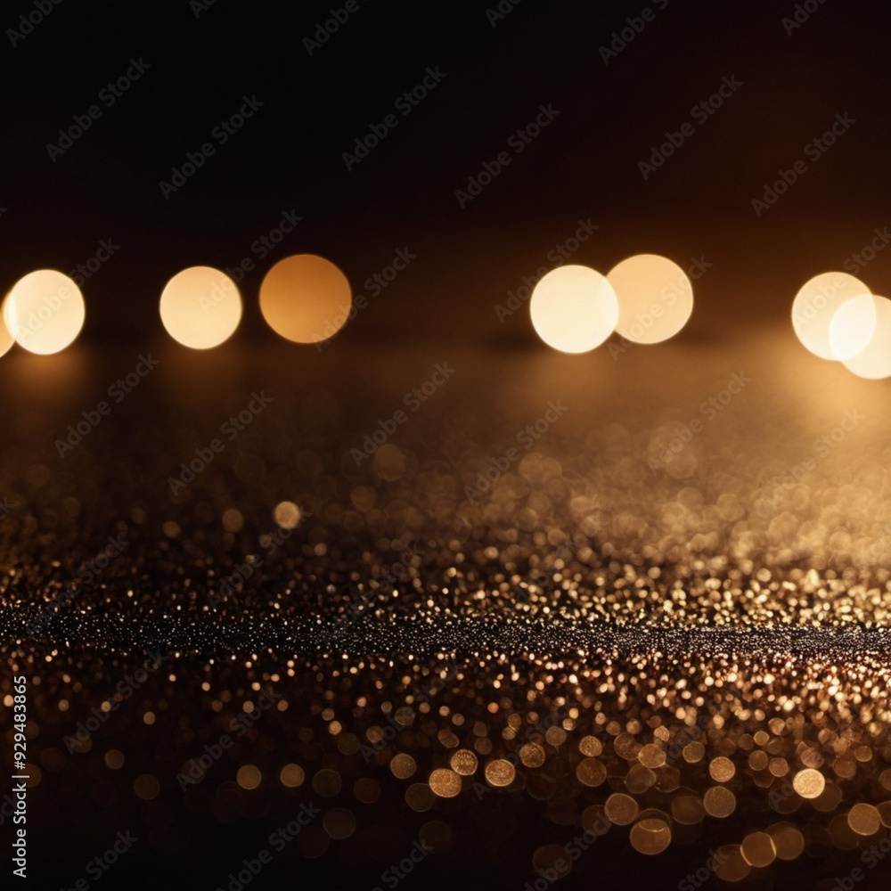 Poster golden bokeh lights scattered against soft dark background, mesmerizing visual effect at night. gold