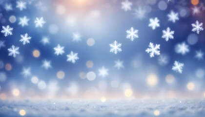 Naklejka premium Blurred winter background with falling snowflakes and bokeh lights 5