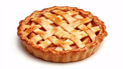 A freshly baked apple pie with a golden lattice crust, perfect for dessert or a festive occasion.