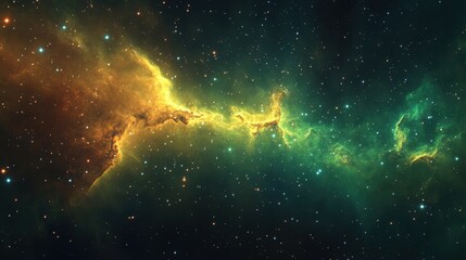 A vibrant cosmic scene depicting a nebula with stars scattered throughout the universe.