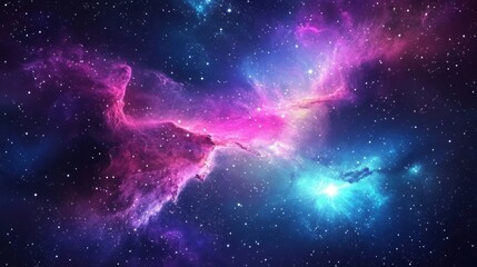 A vibrant cosmic scene depicting colorful nebulae and stars in a vast galaxy.