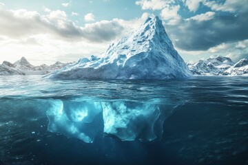 Fototapeta premium Iceberg - Underwater Risk - Global Warming Concept - 3d Rendering, ai