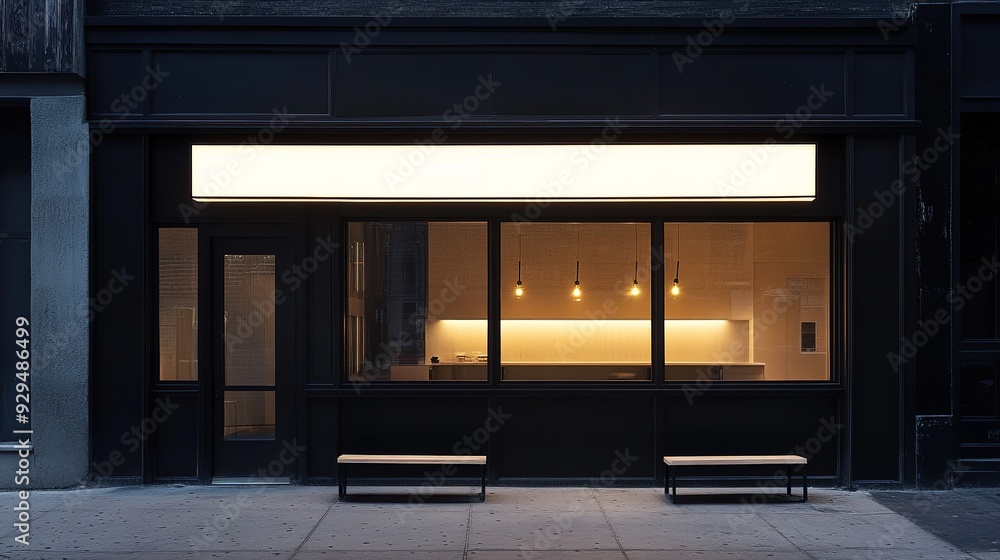 Fototapete A minimalist storefront with a sleek, backlit sign that adds a modern touch to the store's exterior while prominently displaying its name