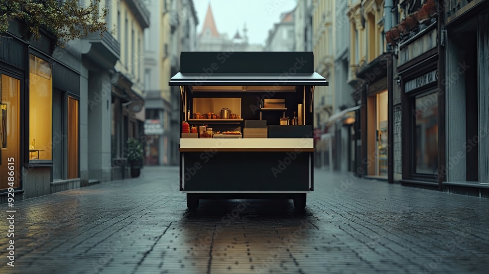 Poster a blank food truck template with a large open area in front for text or design. background of a dese
