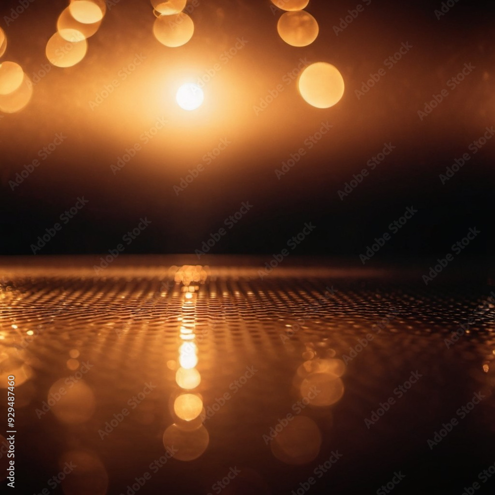 Poster golden bokeh lights scattered against soft dark background, mesmerizing visual effect at night. gold