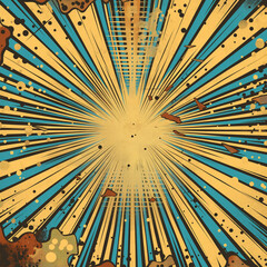 Obraz premium yellow brown and blue rays, explosion, bomb blast, gradient as background for comic book or vintage picture, generative AI