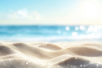 Obraz premium Sand With Blue Sea - Beach Summer Defocused Background With Glittering Of Sunlights , ai