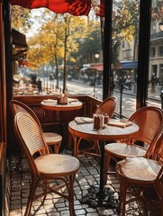 Cozy Parisian Cafe with Wicker Chairs