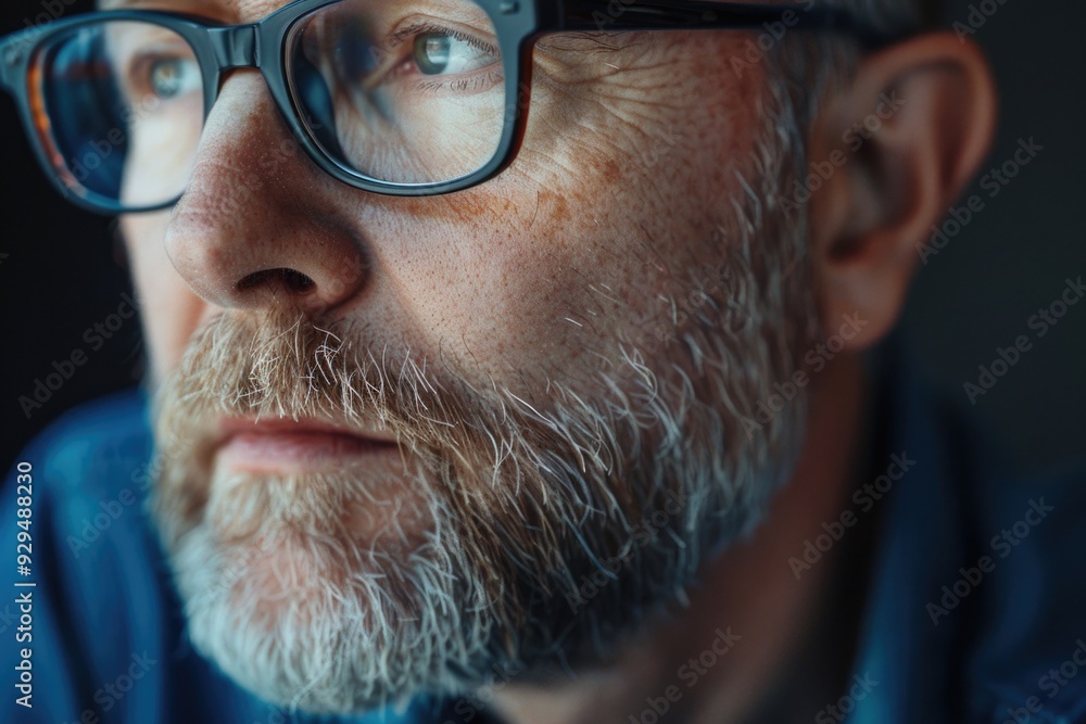 Poster portrait of a man with glasses and beard, suitable for use in business or personal projects