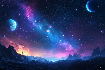 Fototapeta premium Space cosmic illustration with planets scene created with Generative AI