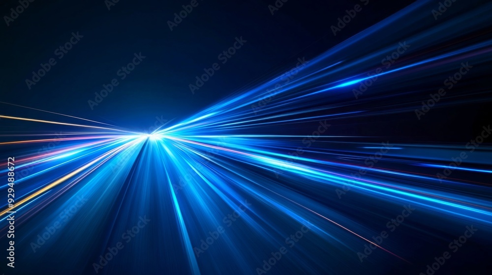 Poster acceleration speed motion on a night road with light and stripes moving fast over a dark background.