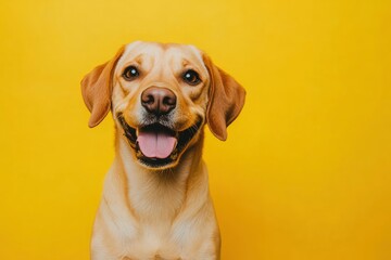 Smiling dog with happy expression face Isolated on Yellow background , ai