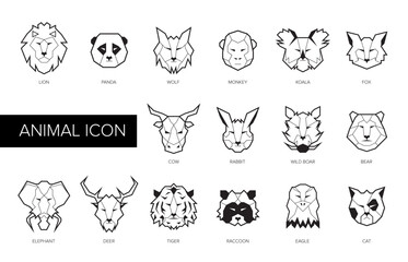 Set of polygon animal icons. Geometric heads of animal collection. Linear style vector illustration.