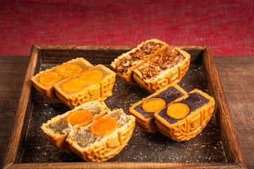 Fototapeta premium Mid-Autumn Festival special traditional food handmade mooncake studio shot close-up