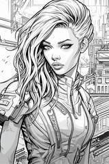 Cyberpunk Centerfold Model Line Art