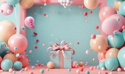 happy birthday background with balloon decoration and gifts in simple elegant color Generate AI