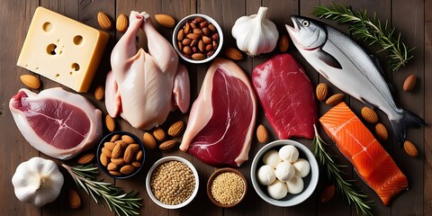 A variety of lean protein sources including sliced turkey, grilled chicken breast, assorted...