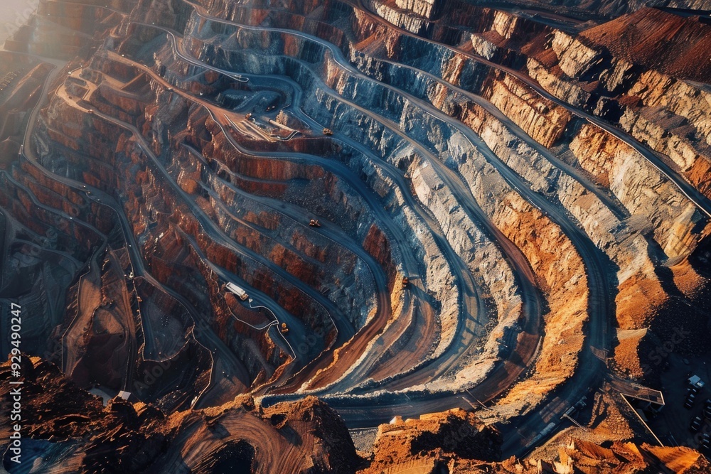 Poster Aerial view of a large open pit mine with surrounding landscape