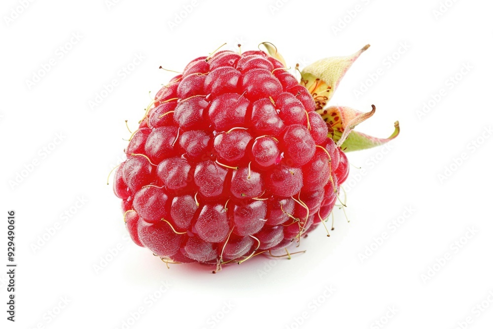 Poster a lone raspberry fruit on a white background