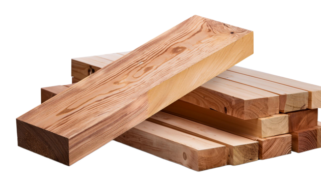 Collection of 2x4 wood boards isolated on transparent or white background