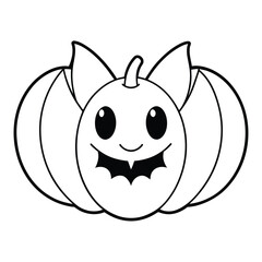 Cute bat pumpkin drawing outline doodle vector icon set illustration