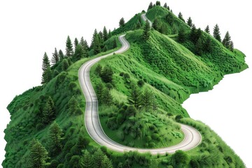 A winding road on a grassy hill
