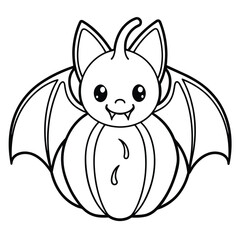 Cute bat pumpkin drawing outline doodle vector icon set illustration
