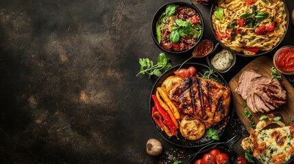 Rustic food flyer design with hearty, homemade dishes displayed, leaving space for text and promotional details.