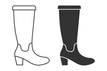 Flat Vector Linear and Silhouette Male and Female High Boots Icon Set Isolated. Footwear Symbol Set, Design Template, Clipart. Vector Illustration