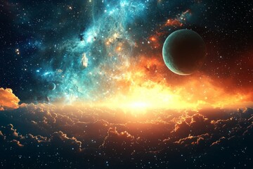 Obraz premium Space cosmic illustration with planets scene created with Generative AI