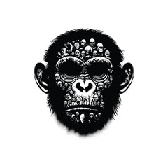Fototapeta premium silhouette of monkey, filled with vintage horror movie poster in rough drawing,