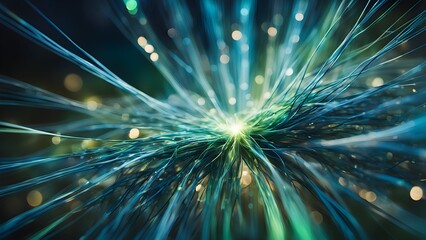 A blue and green lighted image with a green dot in the middle