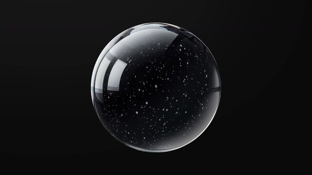 Clear glass ball, snow falling ball, crystal ball. On black background.