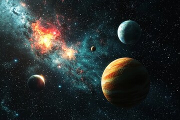 Space cosmic illustration with planets scene created with Generative AI