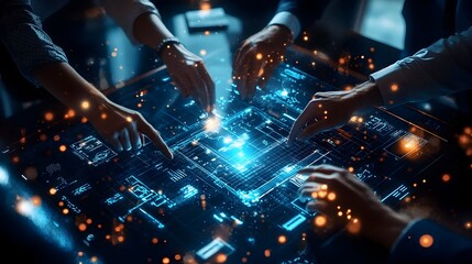 image of a diverse team of business professionals working together on a project using an enterprise resource planning ERP software system to enhance productivity decision making