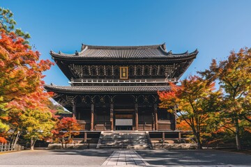 Obraz premium Ancient Japanese Temple Amidst Autumn Foliage