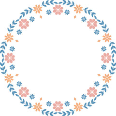Pastel Scandinavian style floral round frame border